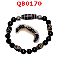 QB0170 : สร้อยข้อมือหินทิเบต ลาย 1 ตา ฟ้าดิน ลายลึก