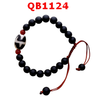 QB1124 : สร้อยข้อมือหินDZI เขี้ยวเสือคู่