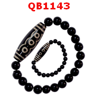 QB1143 : สร้อยข้อมือหิน DZI 5 ตา ร้อยกับหินสีดำ