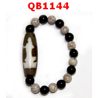 สร้อยข้อมือหิน DZI ลายเจ้าแม่กวนอิม ร้อยด้วยหินเกล็ดมังกรสลับหินสีดำ