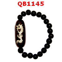 สร้อยข้อมือหิน DZI ลายมังกรคู่ ร้อยด้วยหินสีดำด้าน