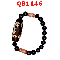 สร้อยข้อมือหิน DZI ลายมังกรคู่ ร้อยด้วยหินสีดำ