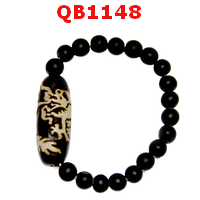 สร้อยข้อมือหิน DZI ลายมังกร ร้อยด้วยหินสีดำด้าน