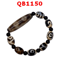 QB1150 : สร้อยข้อมือหิน DZI ลาย 2 ตา หัวใจ