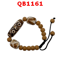QB1161 : สร้อยข้อมือหิน DZI 5 ตา+เขี้ยวเสือ+กระดองเต่า