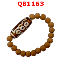 QB1163 : สร้อยข้อมือหิน DZI 5 ตา ร้อยด้วยลูกปัดไม้