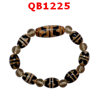 QB1225 : สร้อยข้อมือ DZI เขี้ยวเสือคู่ 8 เม็ด