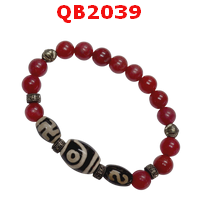 QB2039 : สร้อยข้อมือหินDZI  2 ตา สวัสดิกะ และ ตะขอ