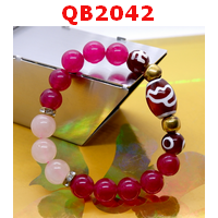 QB2042 : สร้อยข้อมือหินDZI ดอกบัว สวัสดิกะและ 3 ตา