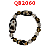 QB2060 : สร้อยข้อมือหินDZI ไฉ่ซิงเอี๊ย สวัสดิกะ+เขี้ยวเสือ