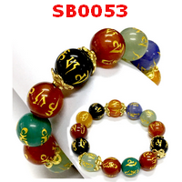 SB0053 : สร้อยข้อมือหินอะเกต 7 สี ลายคาถาทิเบต