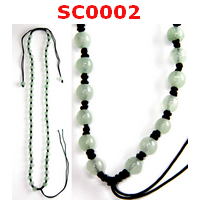 SC0002 : สร้อยคอหยกเขียวอมขาว เชือกถัก